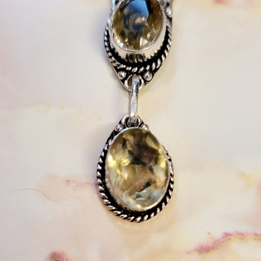 Vintage Oval High Polished Natural Prasiolite Stone Y Waterfall Silver N… - Picture 5 of 16